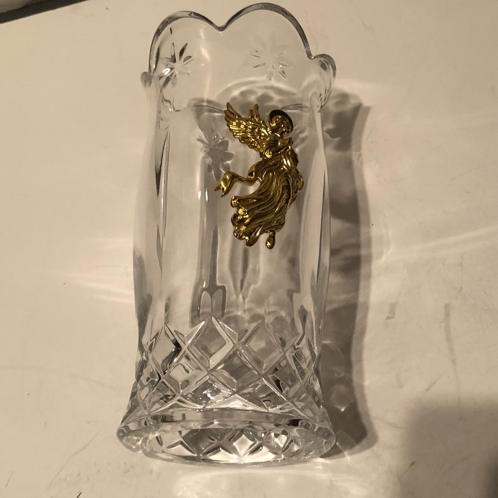 Teleflora 24% lead crystal candle cover with gold angel embellishment like new